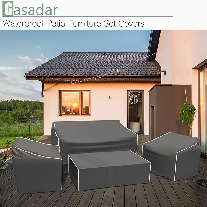Gasadar Patio Furniture Cover 4-Piece Set, Outdoor Furniture Cover Waterproof for Lawn Patio Chairs, Loveseat and Coffe table, Grey
