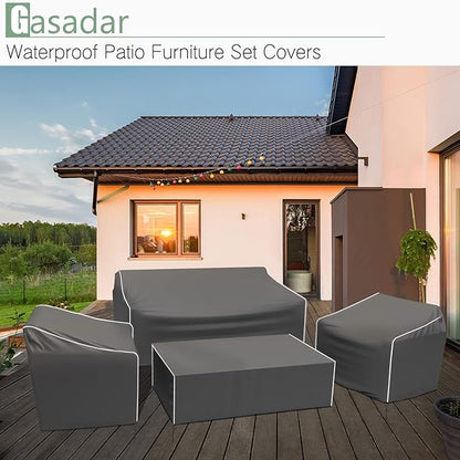 Gasadar Patio Furniture Cover 4-Piece Set, Outdoor Furniture Cover Waterproof for Lawn Patio Chairs, Loveseat and Coffe table, Grey