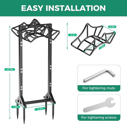 Garden Hose Holder Holds 2 * 160Ft Hoses, Heavy-Duty Freestanding Hose Holder with 4 Spikes, Rustproof Freestanding Hose Stand Water Hose Hanger Storage Hose Rack for Outside, Yard, Lawn, Farm