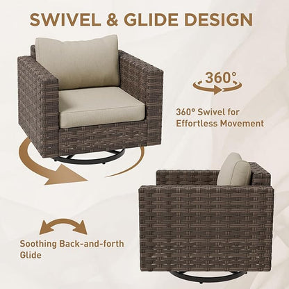 COOS BAY Lanai Chic 3 Piece Outdoor Bistro Set, Small Patio Conversation Set, Outdoor Patio Furniture, 2 Swivel Rockers and Side Table, Brown/Beige