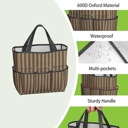Classic Checkered Garden Tool Bag - Waterproof Garden Tote with 8 Pockets, Large Storage Home Organizer Gardening Tool Oxford Bag for Garden Tools Kits Holder, Gardening Gift for Women & Men