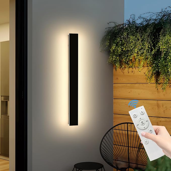 Mikeru 39inch Outdoor Wall Light Fixtures, 10%-100% Dimmable Black Exterior Wall Sconces, 3000k-6000k Acrylic Invisible Long led Wall Light for Porch Modern Wall Mount Lighting for House
