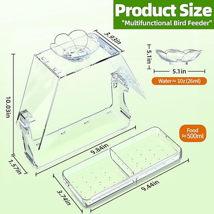 WENMIXER Window Bird Feeder with Non-Marking Self-Adhesive Hooks, Clear and Transparent, Outdoor Wild Bird Watching Gift, Garden Decor (with Large Window)