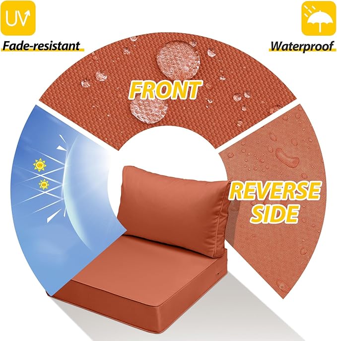 AAAAAcessories Outdoor Seat Cushions for Chairs, Fade-Resistant, Waterproof Patio Furniture Replacement Cushions, 25.5" x 25.5" x 5" + 25.5" x 13.5", Rust