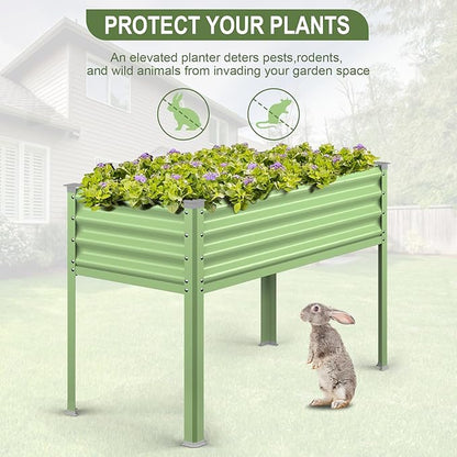 Raised Garden Bed with Legs, 48×24×32in Galvanized Raised Garden Beds Outdoor Elevated Metal Planter Box for Gardening Vegetables Flowers Herb-Green