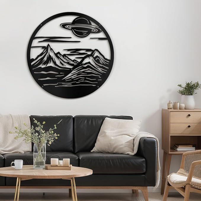 SIGNLEADER Metal Wall Art Decor Mountain Range Sun Landscape Minimalist Modern Abstract Wall Sculpture Hangings Home Decoration for Living Room, Bedroom, Bathroom, Kitchen, Outdoor - 18" Black