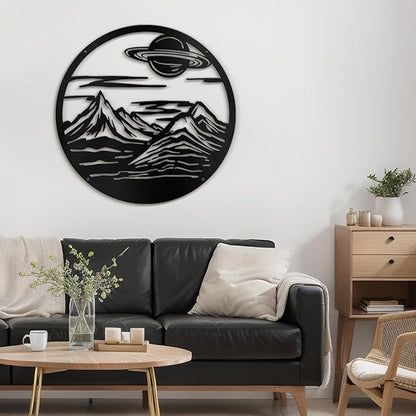 SIGNLEADER Metal Wall Art Decor Mountain Range Sun Landscape Minimalist Modern Abstract Wall Sculpture Hangings Home Decoration for Living Room, Bedroom, Bathroom, Kitchen, Outdoor - 18" Black