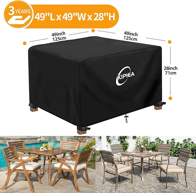 Kipiea Patio Furniture Covers Waterproof Winter, Heavy-Duty 420D Outdoor Patio Furniture Set Covers, No Tears Anti UV No Fading (49" L x 49" W x 28" H)