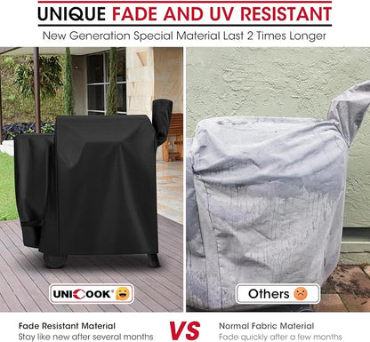 Unicook Pellet Grill Cover Compatible with Traeger 22 Series, Lil Tex, Outdoor Full Length Pellet Smoker Cover, Unique UV Resistant Waterproof Vinyl Exterior with Polyester Lining