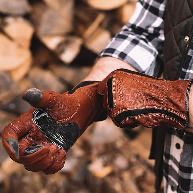 Bionic Gloves Men's Medium Brown Leather Work Gloves with Anatomical Relief Pad System