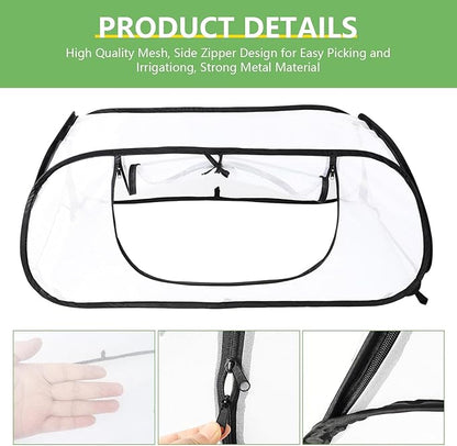 2 Pcs Pop Up Garden Mesh Plant Cover for Raised Beds, 47x20x16 Inch Outdoor Mesh Enclosure with Side Window & 4 Ground Stakes, Protects Fruits, Vegetables, Seedlings & Herbs (2 Pcs (47x20x16 Inch))