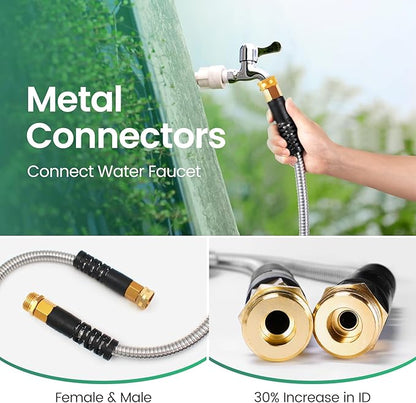 Cesun 10 FT Metal Garden Hose, Drinking RV Water Hose, Reinforced Metal Fittings, Dehumidifier Drain Hose Connector Extension, Reel Extender for Yard