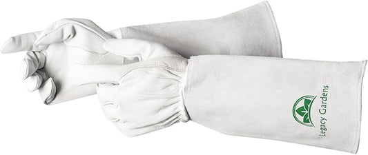 Leather Gardening Gloves for Women & Men, Long Garden Gloves, Cowhide Gauntlet Rose Pruning Thorn Resistant, Forearm Protection, Medium, Natural