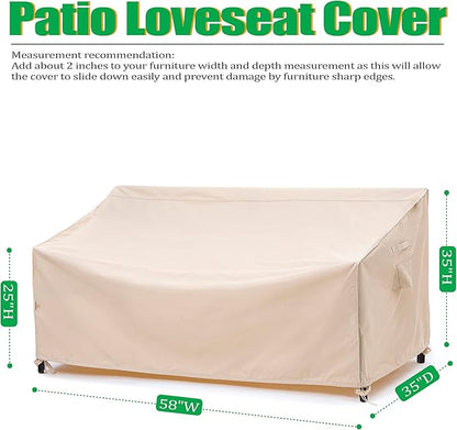 F&J Outdoors Waterproof UV Resistant 2 Seater Heavy Duty Patio Loveseat Cover, Beige, 58" W x 35" D x 35" H