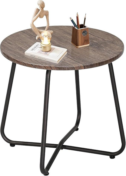 VECELO Patio Outdoor Side Snack Table,Small Round Anti-Rust Metal Style for Garden Balcony,Yard,Living Room