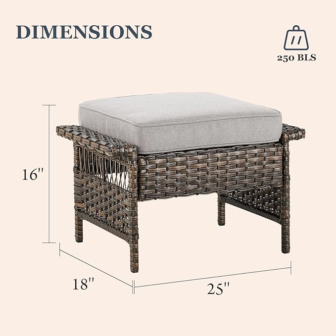 Patio Furniture Set Wicker Swivel Glider Chairs PE Rattan Sofa Ottomans with Beige Cushions Patio Coffee Table and Side Table Brown Wicker Patio Conversation Set 7pcs for Patio