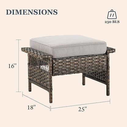 Patio Furniture Set 2 Wicker Swivel Glider Chairs 2 PE Rattan Ottomans with Beige Cushions Patio PE Rattan Sofa Coffee Table Brown Wicker Patio Conversation Set 6pcs for Patio