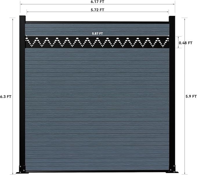 6 Feet×6 Feet Privacy Fence, Outdoor Wood Plastic Composite Fence Panel, Waterproof Security Barriers Fencing, WPC (Gray, Arched (1 Panel - 1 Post))