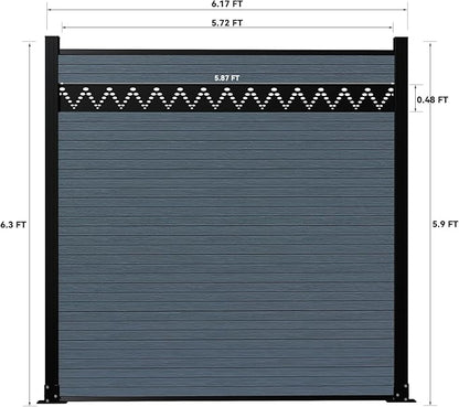 6 Feet×6 Feet Privacy Fence, Outdoor Wood Plastic Composite Fence Panel, Waterproof Security Barriers Fencing, WPC (Gray, Arched (1 Panel - 1 Post))