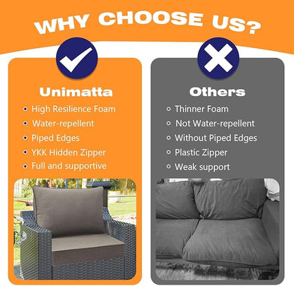 Sunbrella Outdoor Patio Chair Cushions Set, 24" x 24", Set of 2, Water-Repellent, Fade Resistant, Deep Seat Cushion for Backyard, Couch, Sofa and Patio Furniture, Cast Shale