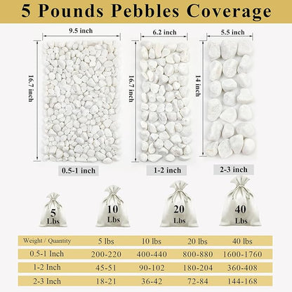 40 lbs White Rocks for Landscaping, 1-2 Inch White Gravel. Decorative Pebbles Stones for Plants, Vases, Craft and Garden