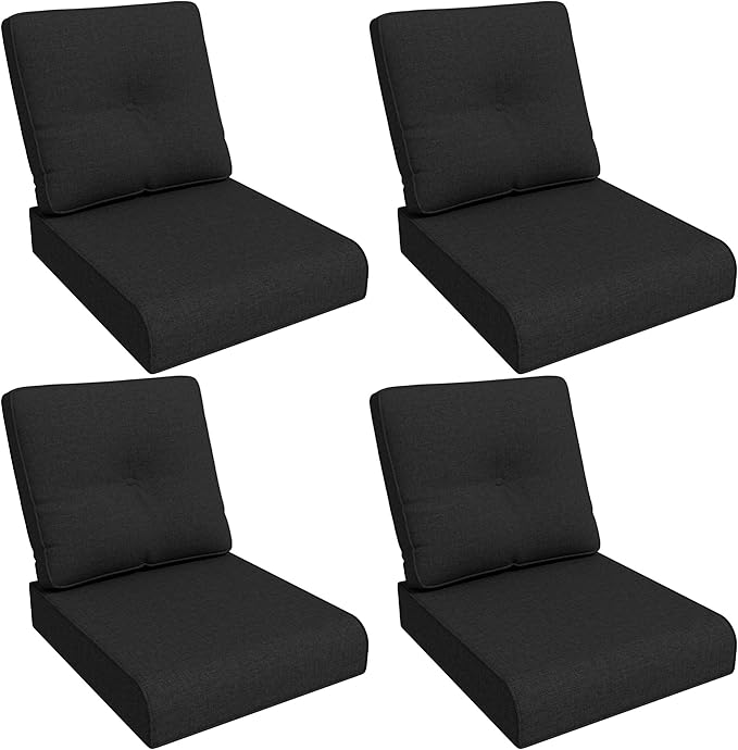 Outdoor Chair Cushions Set for Patio Furniture, 22x25/22x24 Inch, Waterproof & Fade Resistant Patio Chair Cushions, Thick Patio Furniture Cushion for Chair, Sofa, and Couch (Black, 4 Set)
