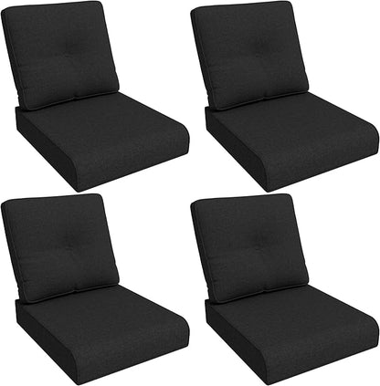 Outdoor Chair Cushions Set for Patio Furniture, 22x25/22x24 Inch, Waterproof & Fade Resistant Patio Chair Cushions, Thick Patio Furniture Cushion for Chair, Sofa, and Couch (Black, 4 Set)