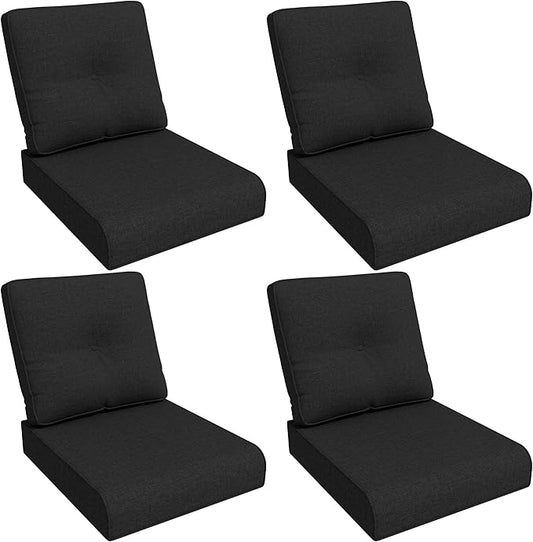 Outdoor Chair Cushions Set for Patio Furniture, 22x25/22x24 Inch, Waterproof & Fade Resistant Patio Chair Cushions, Thick Patio Furniture Cushion for Chair, Sofa, and Couch (Black, 4 Set)