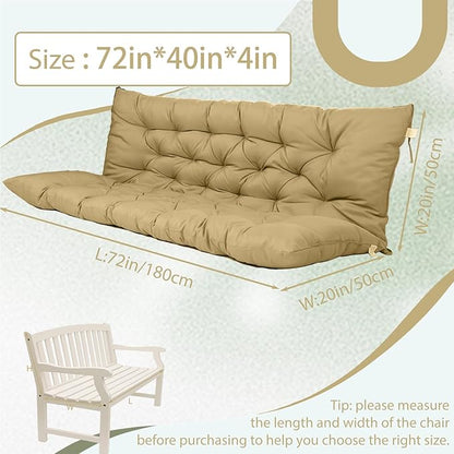2/3 Seater Swing Replacement Cushion, Waterproof Porch Swing Cushions with Backrest, Thickened Bench Cushions for Outdoor Furniture, for Outdoor Patio Swing (Beige, 71 * 40in)