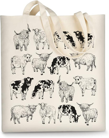 AUSVKAI Canvas Tote Bag Aesthetic for Women, Cute Reusable Cloth Cotton Bags for Shopping Beach Grocery