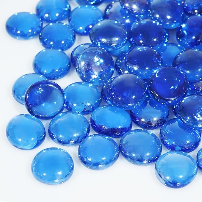 10 Pounds Fire Glass Beads,3/4 Inch High Luster Round Fire Glass for Gas Fireplace, Fire Pit Table,Landscaping, Caribbean Blue