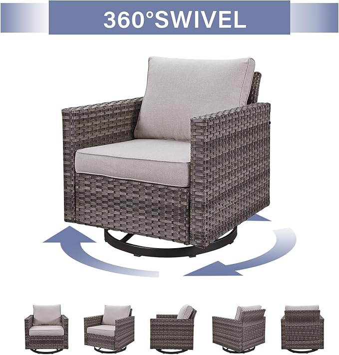 Outdoor Patio Swivel Rocker Chairs - 3 Piece Wicker Patio Furniture Bistro Swivel Rocking Chairs Set with Comfortable Cushions,Sturdy Metal Frame and Side Table for Porch Deck(Mixed Grey/Beige)