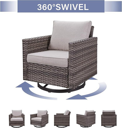 Rilyson Wicker Outdoor Patio Furniture Set - 5 Piece Patio Conversation Set with 2 Swivel Rocker Chairs,2 Rattan Ottoman and 1 Couch for Outside Porch Deck Backyard Garden(Mixed Grey/Beige)