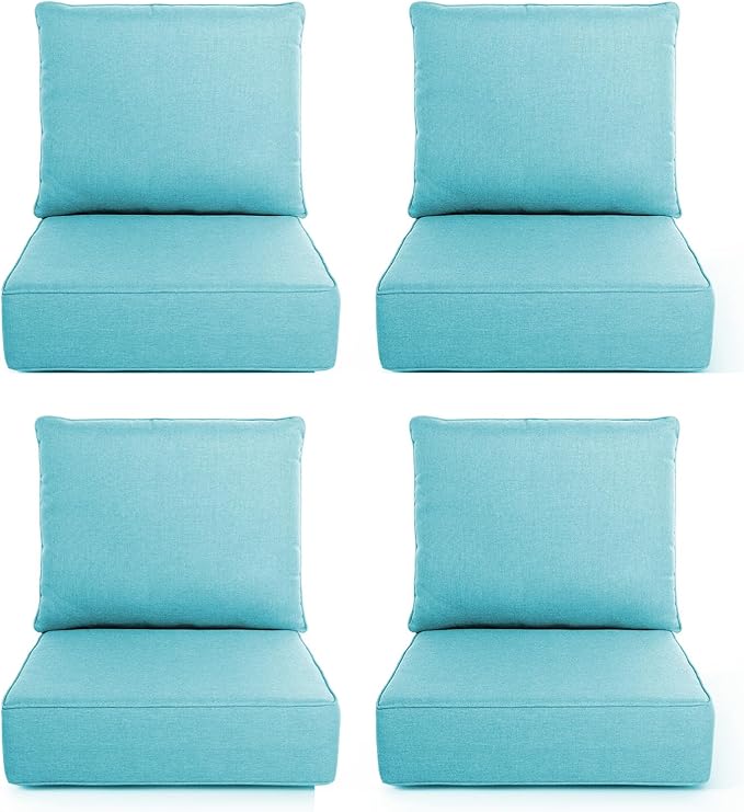 Outdoor Chair Cushions, 6 Inch Thick Patio Seat & Back Cushions Set with Removable Cover, Waterproof Patio Cushions for Outdoor Furniture, 22 x 24 Inch, Sky Blue 4- Set