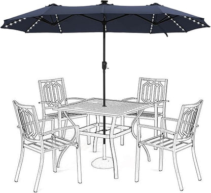 HERA'S PALACE 13ft Patio Umbrella with 120 LED Solar Lights Double Sided Outdoor Umbrella for Patio 8 Colors Changing Table Umbrella Outdoor Patio for Garden Pool