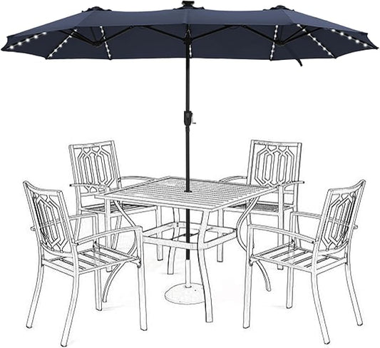 HERA'S PALACE 13ft Patio Umbrella with 120 LED Solar Lights Double Sided Outdoor Umbrella for Patio 8 Colors Changing Table Umbrella Outdoor Patio for Garden Pool