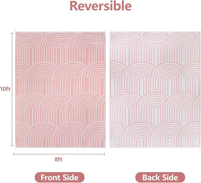 Anidaroel Rainbow Patio Rugs Outdoor 8’X10’ Waterproof, Reversible Camping Rug for Outside RV, Portable Plastic Straw Outdoor Area Rug for Backyard, Garden, Pool Deck (Pink, 8‘X10')