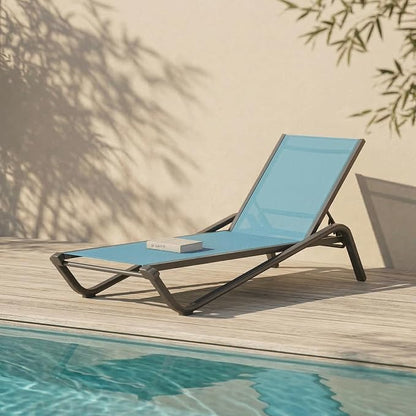 Adjustable Patio Chaise Lounge Chair, Outdoor Pool Lounger for Sunbathing & Tanning, All-Weather Textilene Sun Bed for Beach, Porch & Deck, Rust-Proof Aluminum Frame, Sky Blue