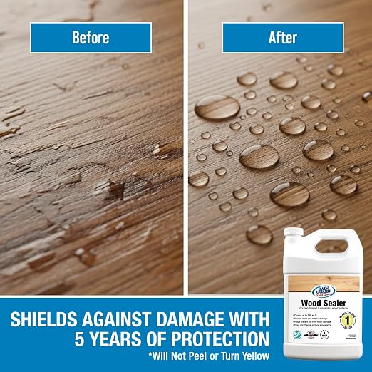 Rain Guard Wood Sealer 1 Gallon | Ready to Use | Protects Wood from Water Damage, Rotting, and Stains | Water Based Silane/Siloxane | Eco-Friendly | VOC-Free | Natural Finish