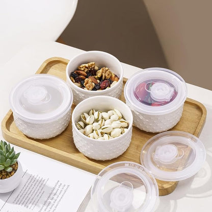 10 oz Set of 4 Oven-Safe Porcelain Ramekins with Lids, Large White Souffle and Creme Brulee Baking Dishes, Ramekin Bowls for Sauce and Dessert