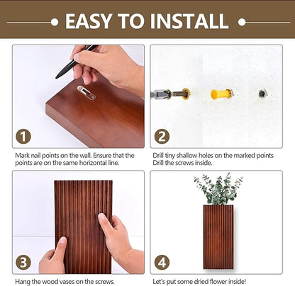 2PCS Wood Wall Planter for Indoor Plants, Wooden Hanging Planter for Dried Flowers and Artificial Greenery Plants, Wooden Pocket Vases,Modern Farmhouse Wood Wall Decor for Living Room,Bedroom,Bathroom
