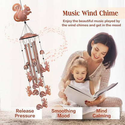 Squirrel Wind Chimes for Outside,Squirrel Gifts for Women Men/Memorial Gift/Sympathy Gift/Birthday Gifts Metal windchimes Outdoors/Indoors,Garden Decor,Patio,Home,Porch,Yard Decorations