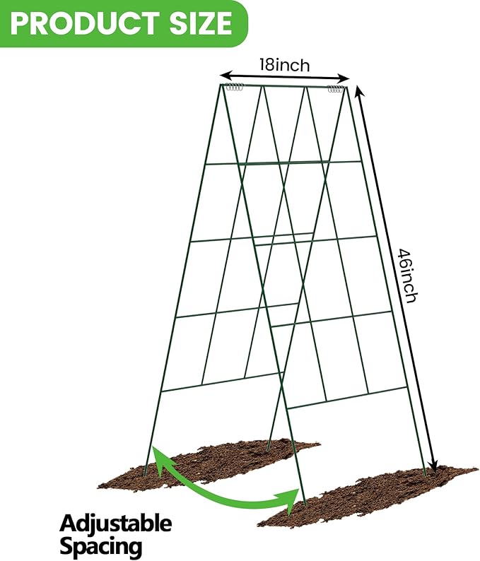 Foldable Cucumber Trellis - 2 Pack, A-Frame Garden Trellis 46" L X 18" W, Steel Climbing Plants Support Raised Bed Trellis with Twist Ties & Plant Bags for Climbing Plants Outdoor
