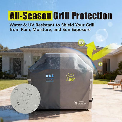 YSPACE Grill Cover 58 Inch Heavy Duty Waterproof, Reflective BBQ Gas Grill Cover with Adjustable Straps, Fits Weber Genesis II, LX 300 and Genesis 300 Series, Char-Broil, Nexgrill and More