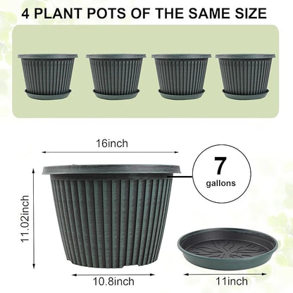 Large-Planter-Indoor-Outdoor Plant Pots, 16 inch 4 Pack Plastic Flower Pots with Saucer And Drainage Holes, Modern Garden Planters For Planting Medium Large Plants, Decorative Resin Garden Pots