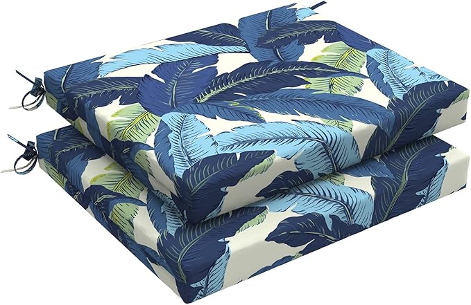 LVTXIII Outdoor Seat Cushions Set of 2 Square Corner Chair Cushions with Ties, Patio Chair Pads for Home Office and Patio Garden Furniture Decoration 18.5"x16"x2", Swaying Palms Blue