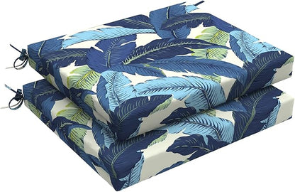 LVTXIII Outdoor Seat Cushions Set of 2 Square Corner Chair Cushions with Ties, Patio Chair Pads for Home Office and Patio Garden Furniture Decoration 18.5"x16"x2", Swaying Palms Blue