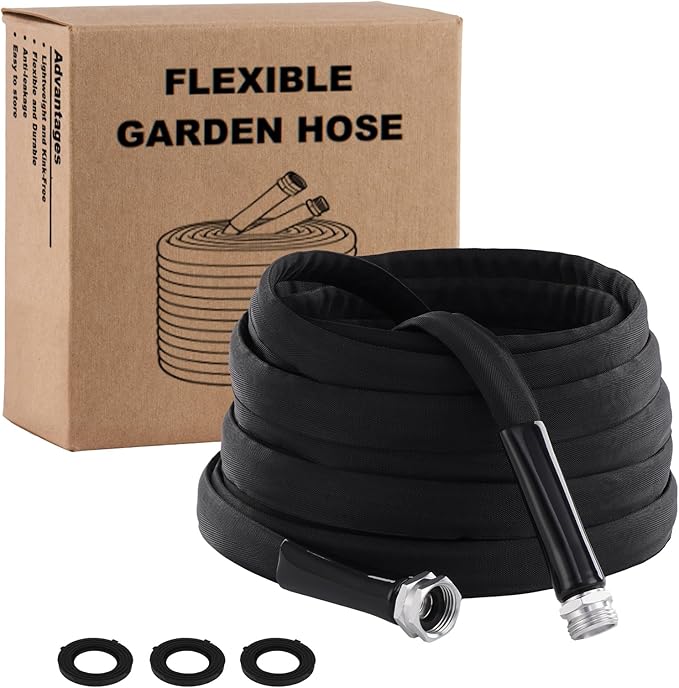 Garden Hose 100ft Non-Expandable,Lightweight,Premium Flexible, Kink-Resistant Design, Extra Durable & Leakproof with Solid Fittings, Easy Coil Storage for Car,Lawn,Pet&Outdoor Using (100FT)
