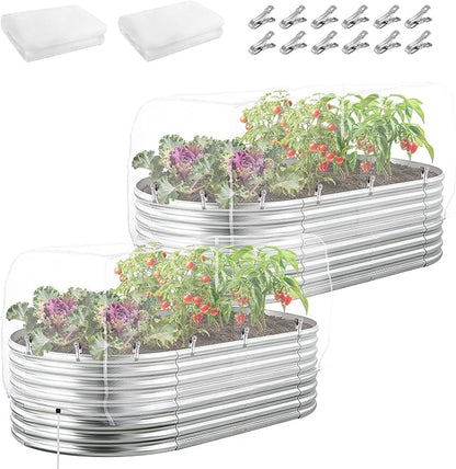 2 pcs Windproof Garden Netting for Raised Beds (4ft L x 2ft W x 1ft H) - 60 Mesh Bird Netting Garden Bed Cover with Drawstring & 40 Clips for Vegetables Flowers, Excluding Hoops or Frames