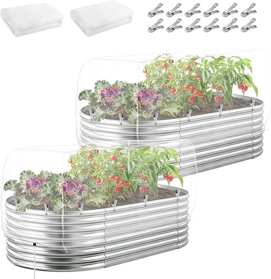 2 pcs Windproof Garden Netting for Raised Beds (4ft L x 2ft W x 1ft H) - 60 Mesh Bird Netting Garden Bed Cover with Drawstring & 40 Clips for Vegetables Flowers, Excluding Hoops or Frames